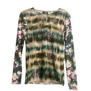 NWT Petit Pois Viviana G Green Blue Tie-Dye Water Crew Neck Mesh Top Sz M